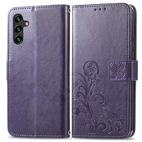 Funda de Cuero Cartera con Soporte Flores Carcasa para Samsung Galaxy A04s Morado