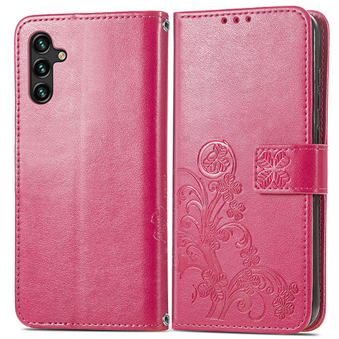 Funda de Cuero Cartera con Soporte Flores Carcasa para Samsung Galaxy A04s Rojo