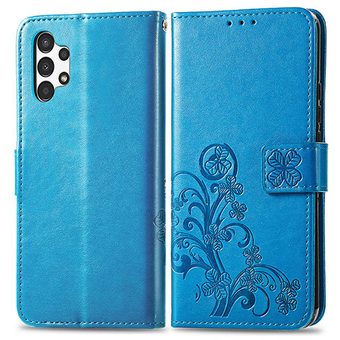 Funda de Cuero Cartera con Soporte Flores Carcasa para Samsung Galaxy A13 4G Azul