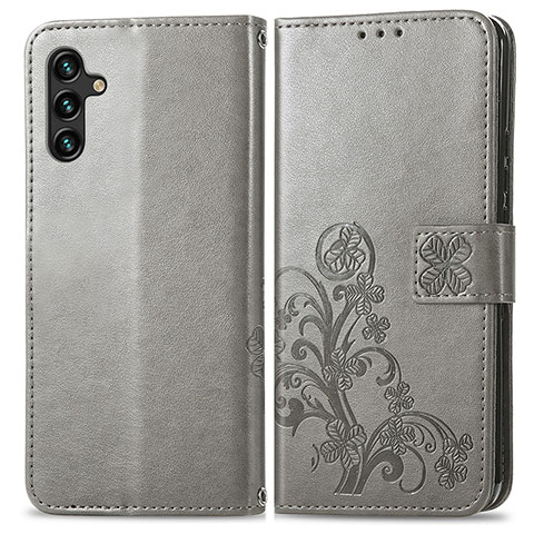 Funda de Cuero Cartera con Soporte Flores Carcasa para Samsung Galaxy A13 5G Gris