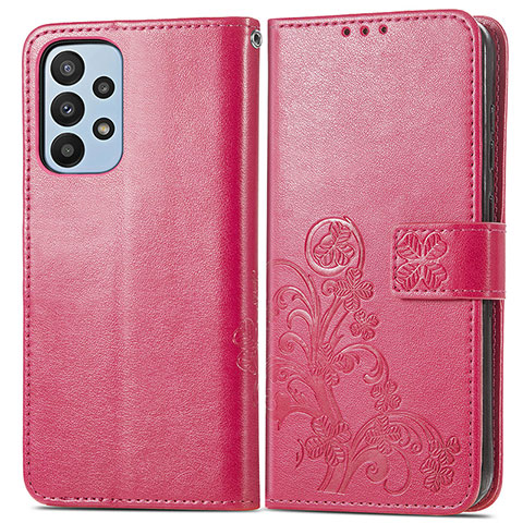 Funda de Cuero Cartera con Soporte Flores Carcasa para Samsung Galaxy A23 4G Rojo