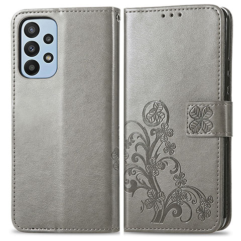 Funda de Cuero Cartera con Soporte Flores Carcasa para Samsung Galaxy A23 5G Gris