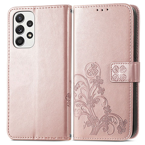 Funda de Cuero Cartera con Soporte Flores Carcasa para Samsung Galaxy A53 5G Rosa