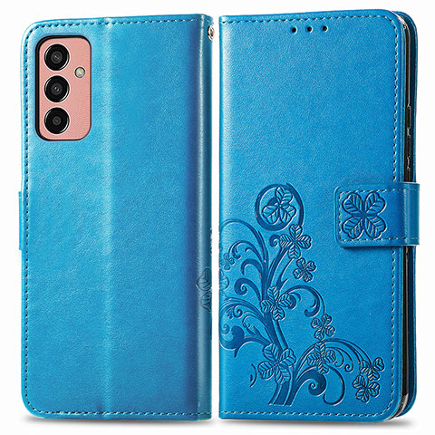 Funda de Cuero Cartera con Soporte Flores Carcasa para Samsung Galaxy F13 4G Azul