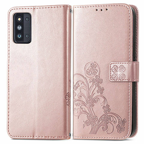 Funda de Cuero Cartera con Soporte Flores Carcasa para Samsung Galaxy F52 5G Rosa