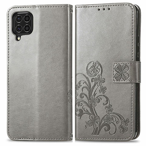 Funda de Cuero Cartera con Soporte Flores Carcasa para Samsung Galaxy F62 5G Gris