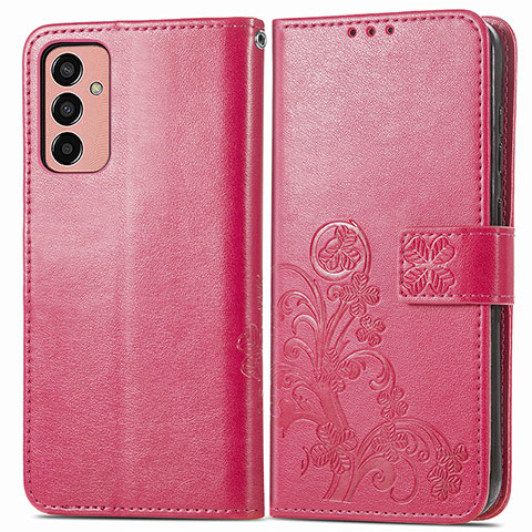 Funda de Cuero Cartera con Soporte Flores Carcasa para Samsung Galaxy M13 4G Rojo