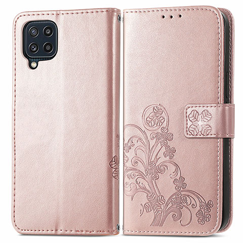 Funda de Cuero Cartera con Soporte Flores Carcasa para Samsung Galaxy M32 4G Rosa