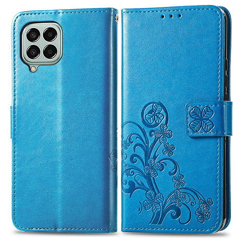 Funda de Cuero Cartera con Soporte Flores Carcasa para Samsung Galaxy M33 5G Azul