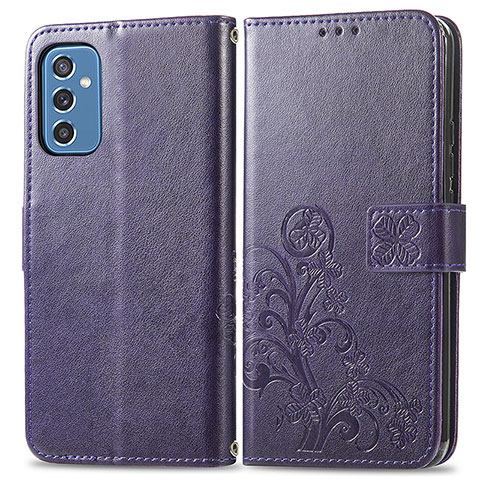 Funda de Cuero Cartera con Soporte Flores Carcasa para Samsung Galaxy M52 5G Morado