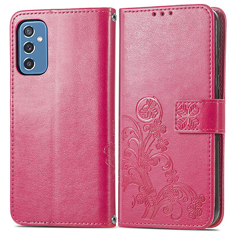 Funda de Cuero Cartera con Soporte Flores Carcasa para Samsung Galaxy M52 5G Rojo