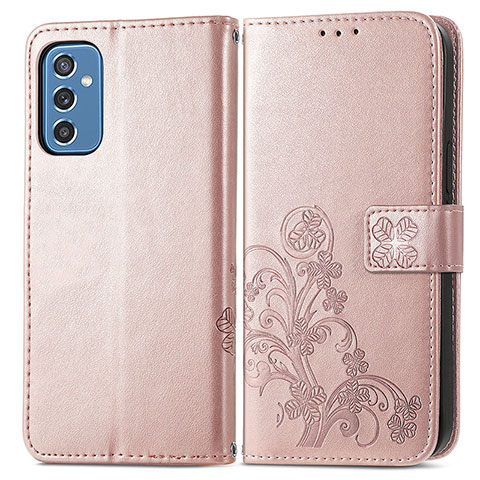 Funda de Cuero Cartera con Soporte Flores Carcasa para Samsung Galaxy M52 5G Rosa