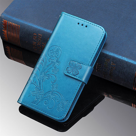 Funda de Cuero Cartera con Soporte Flores Carcasa para Samsung Galaxy S21 FE 5G Azul