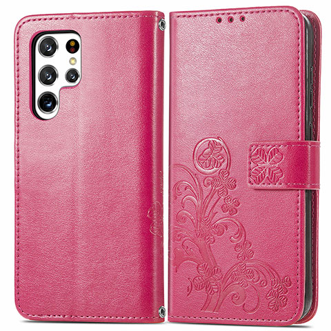 Funda de Cuero Cartera con Soporte Flores Carcasa para Samsung Galaxy S23 Ultra 5G Rojo