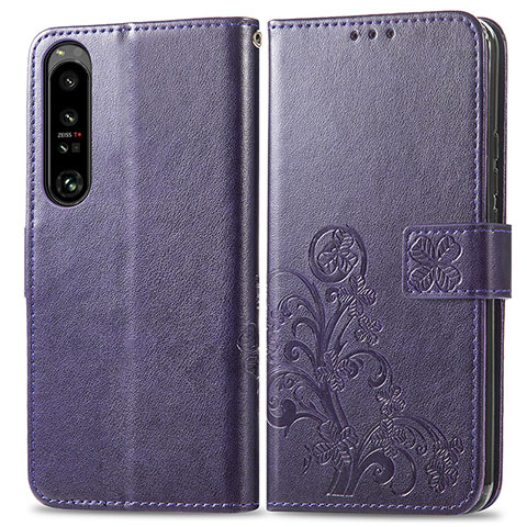 Funda de Cuero Cartera con Soporte Flores Carcasa para Sony Xperia 1 IV Morado