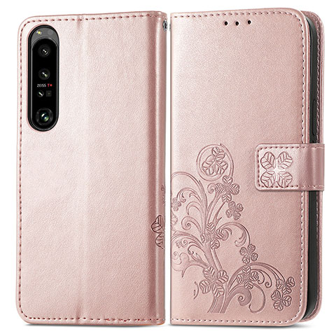 Funda de Cuero Cartera con Soporte Flores Carcasa para Sony Xperia 1 IV Rosa