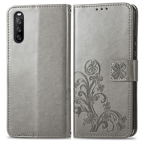 Funda de Cuero Cartera con Soporte Flores Carcasa para Sony Xperia 10 III Gris