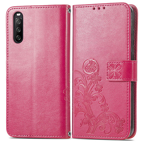 Funda de Cuero Cartera con Soporte Flores Carcasa para Sony Xperia 10 III Rojo