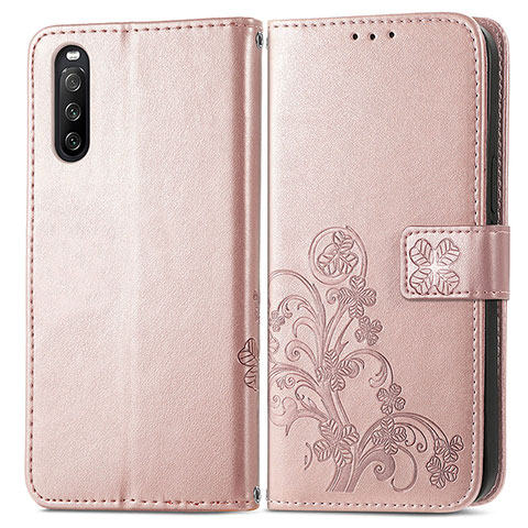 Funda de Cuero Cartera con Soporte Flores Carcasa para Sony Xperia 10 III SO-52B Rosa