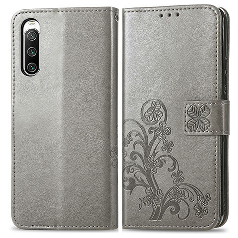 Funda de Cuero Cartera con Soporte Flores Carcasa para Sony Xperia 10 IV Gris