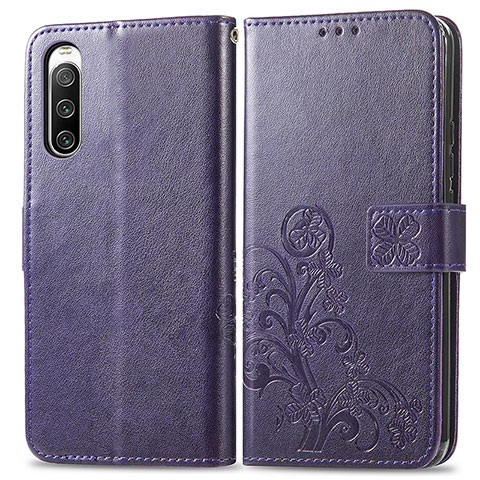 Funda de Cuero Cartera con Soporte Flores Carcasa para Sony Xperia 10 IV Morado