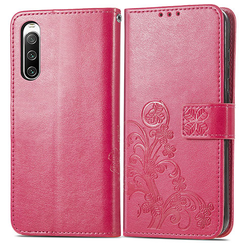 Funda de Cuero Cartera con Soporte Flores Carcasa para Sony Xperia 10 V Rojo