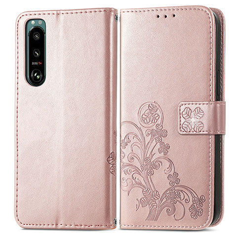 Funda de Cuero Cartera con Soporte Flores Carcasa para Sony Xperia 5 III Rosa