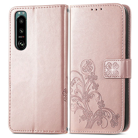 Funda de Cuero Cartera con Soporte Flores Carcasa para Sony Xperia 5 IV Rosa