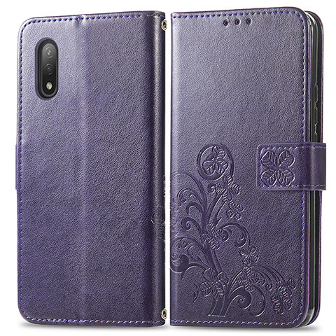 Funda de Cuero Cartera con Soporte Flores Carcasa para Sony Xperia Ace II Morado