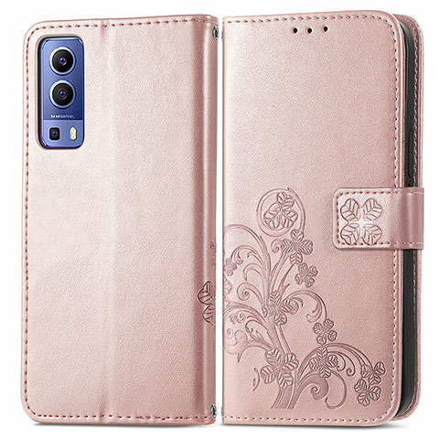 Funda de Cuero Cartera con Soporte Flores Carcasa para Vivo iQOO Z3 5G Rosa