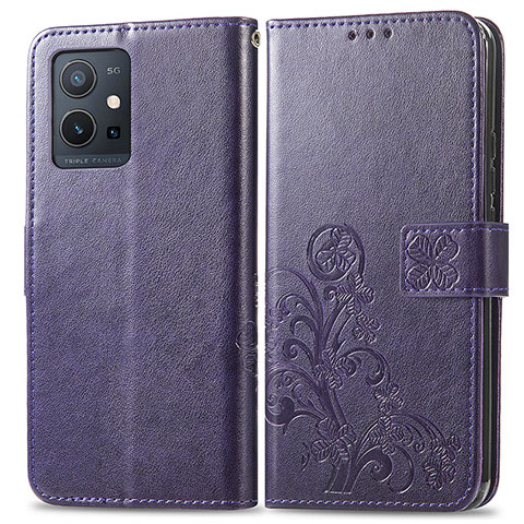 Funda de Cuero Cartera con Soporte Flores Carcasa para Vivo iQOO Z6 5G Morado