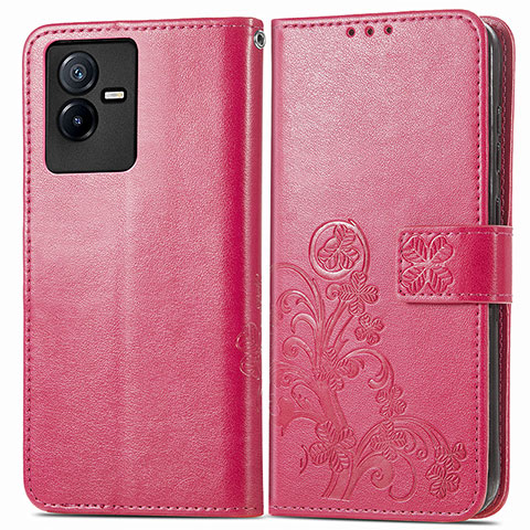 Funda de Cuero Cartera con Soporte Flores Carcasa para Vivo T2x 5G Rojo