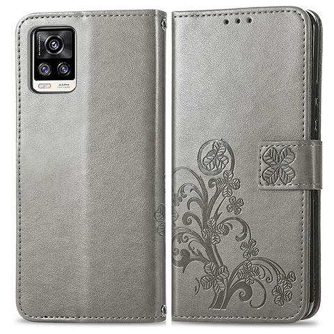 Funda de Cuero Cartera con Soporte Flores Carcasa para Vivo V20 (2021) Gris