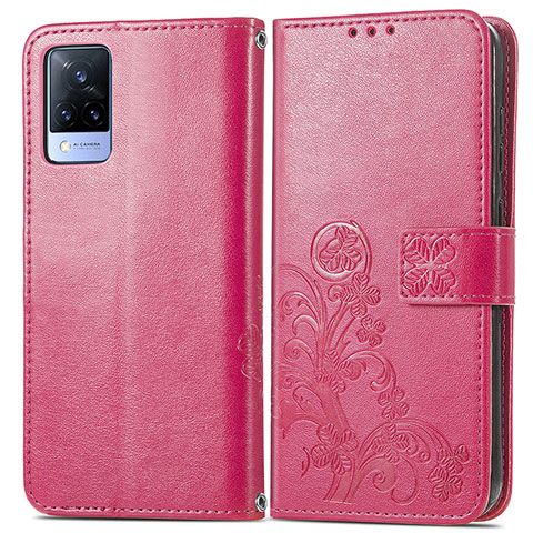 Funda de Cuero Cartera con Soporte Flores Carcasa para Vivo V21 5G Rojo