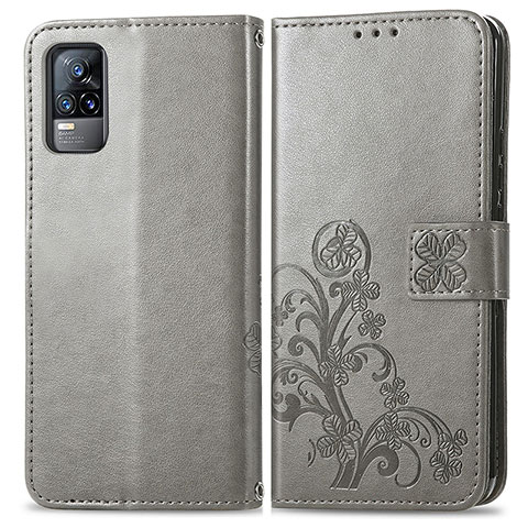 Funda de Cuero Cartera con Soporte Flores Carcasa para Vivo V21e 4G Gris