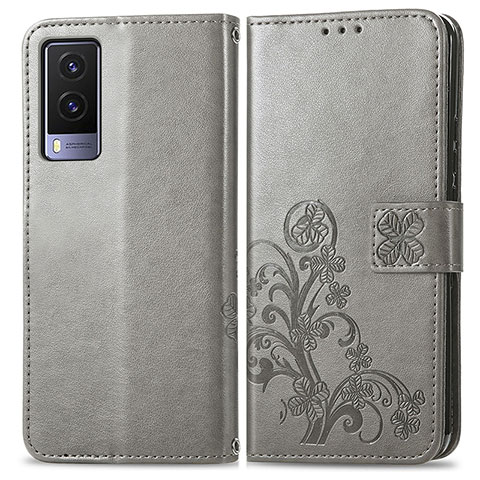 Funda de Cuero Cartera con Soporte Flores Carcasa para Vivo V21e 5G Gris