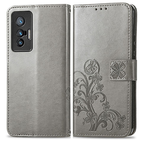 Funda de Cuero Cartera con Soporte Flores Carcasa para Vivo X70t Gris