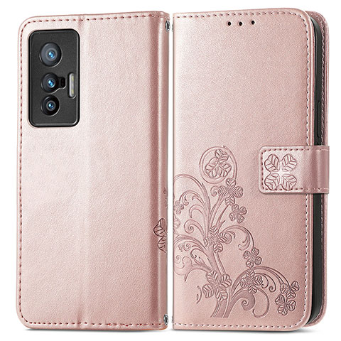 Funda de Cuero Cartera con Soporte Flores Carcasa para Vivo X70t Rosa