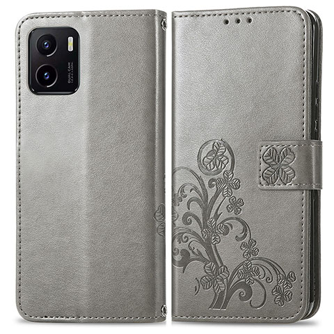 Funda de Cuero Cartera con Soporte Flores Carcasa para Vivo Y01A Gris