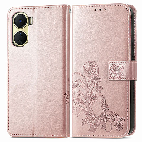 Funda de Cuero Cartera con Soporte Flores Carcasa para Vivo Y02S Rosa