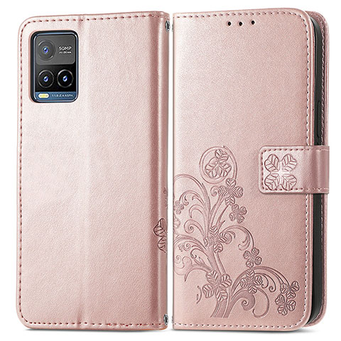 Funda de Cuero Cartera con Soporte Flores Carcasa para Vivo Y21G Rosa