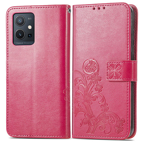 Funda de Cuero Cartera con Soporte Flores Carcasa para Vivo Y30 5G Rojo