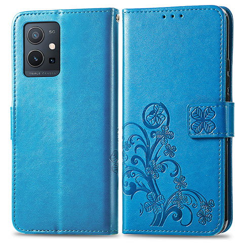 Funda de Cuero Cartera con Soporte Flores Carcasa para Vivo Y33e 5G Azul