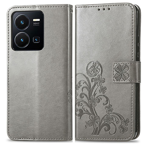 Funda de Cuero Cartera con Soporte Flores Carcasa para Vivo Y35 4G Gris