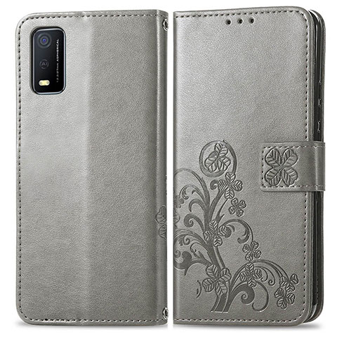 Funda de Cuero Cartera con Soporte Flores Carcasa para Vivo Y3s (2021) Gris