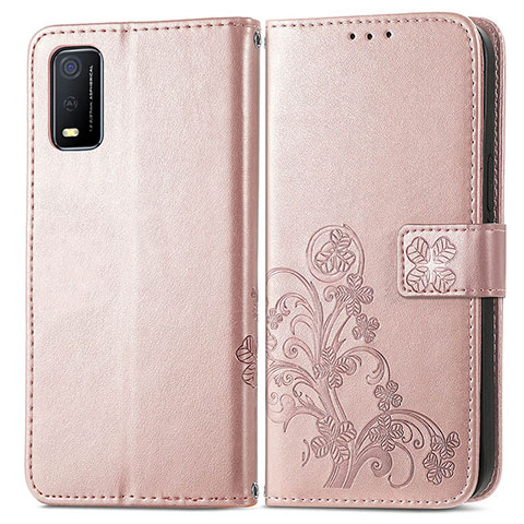 Funda de Cuero Cartera con Soporte Flores Carcasa para Vivo Y3s (2021) Rosa