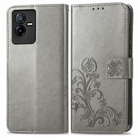 Funda de Cuero Cartera con Soporte Flores Carcasa para Vivo Y73t Gris