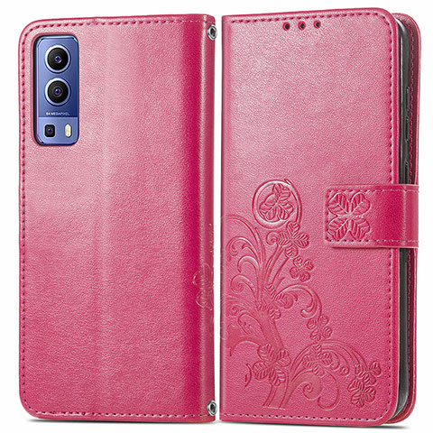 Funda de Cuero Cartera con Soporte Flores Carcasa para Vivo Y75s 5G Rojo