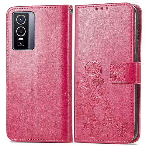 Funda de Cuero Cartera con Soporte Flores Carcasa para Vivo Y76 5G Rojo