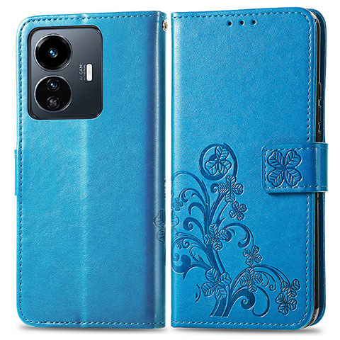 Funda de Cuero Cartera con Soporte Flores Carcasa para Vivo Y77e 5G Azul